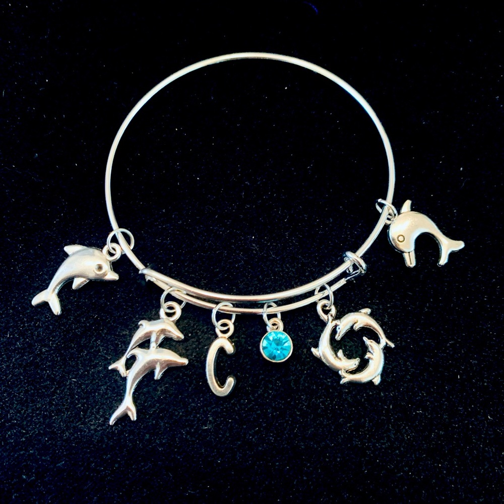 Dolphins themed bangle bracelet personalized